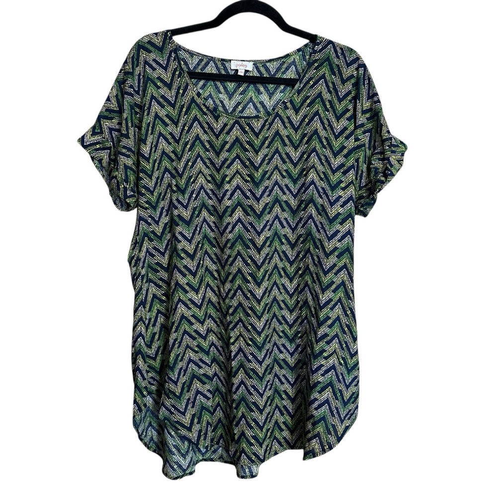Pixley Chevron Polkadot Short Sleeve Scoop Neck Tunic Blouse Top Size Large